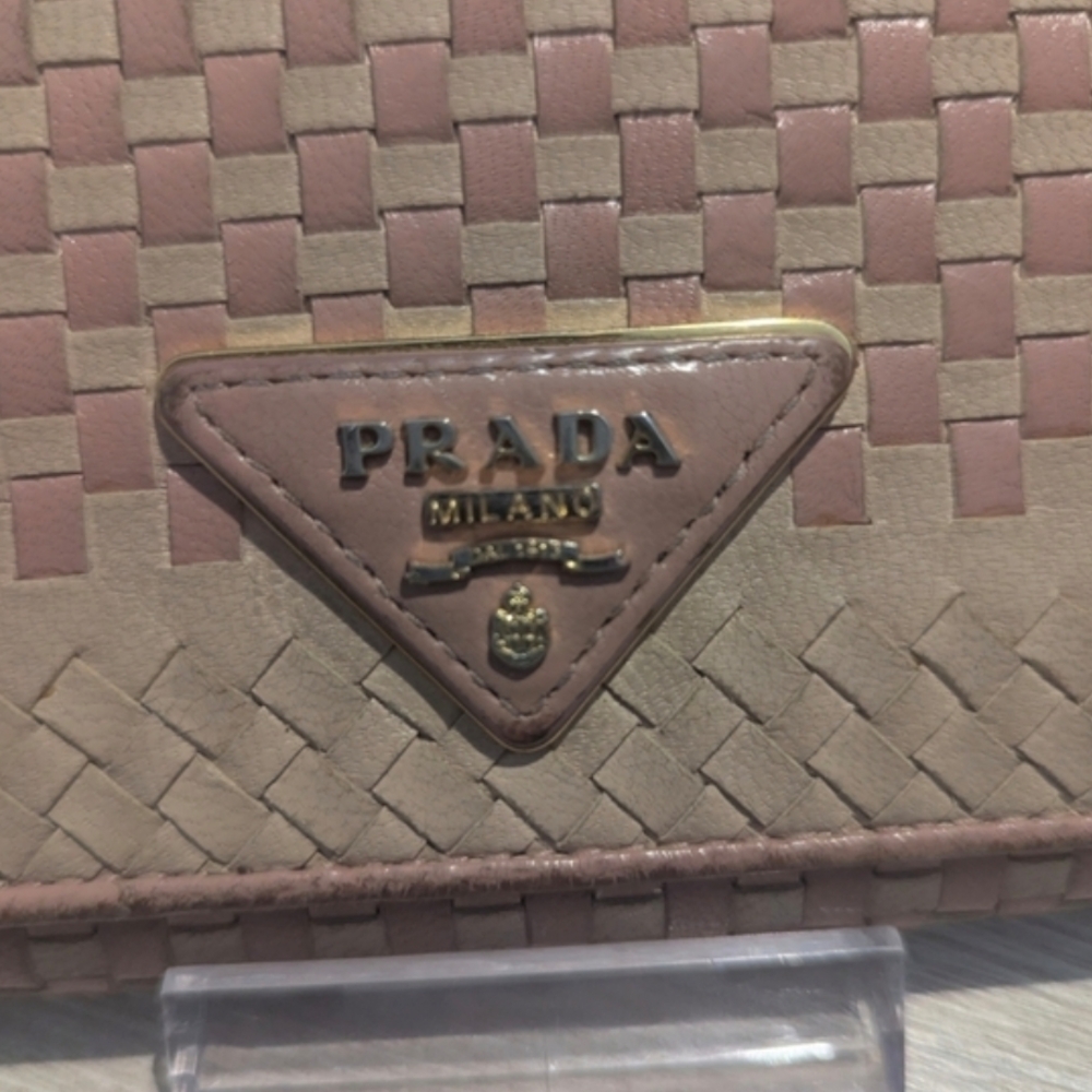 COA Prada Madras Woven Leather Continental Wallet in Blush Pink - Picture 3 of 16